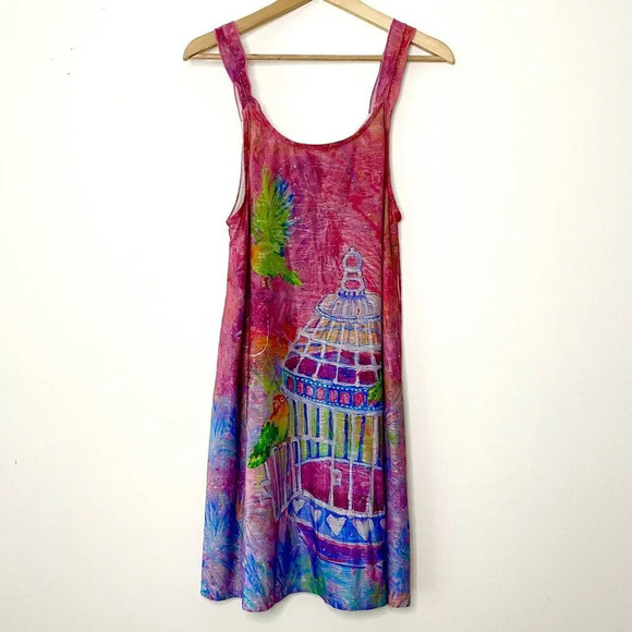 Leoma Lovegrove Colorful Wearable Art Lovebirds Bird Cage Women's Dress Small - Picture 1 of 7